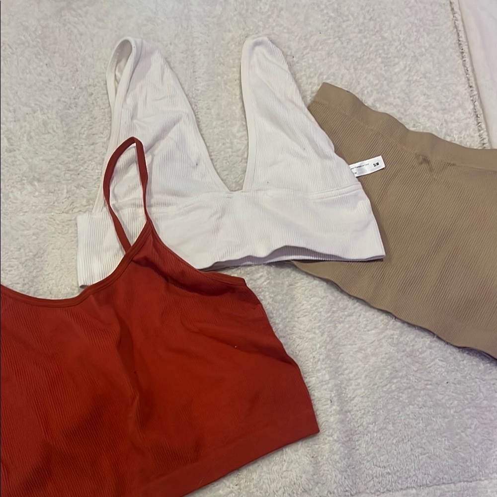 Red and White Crop Tops with Tan shirt Set